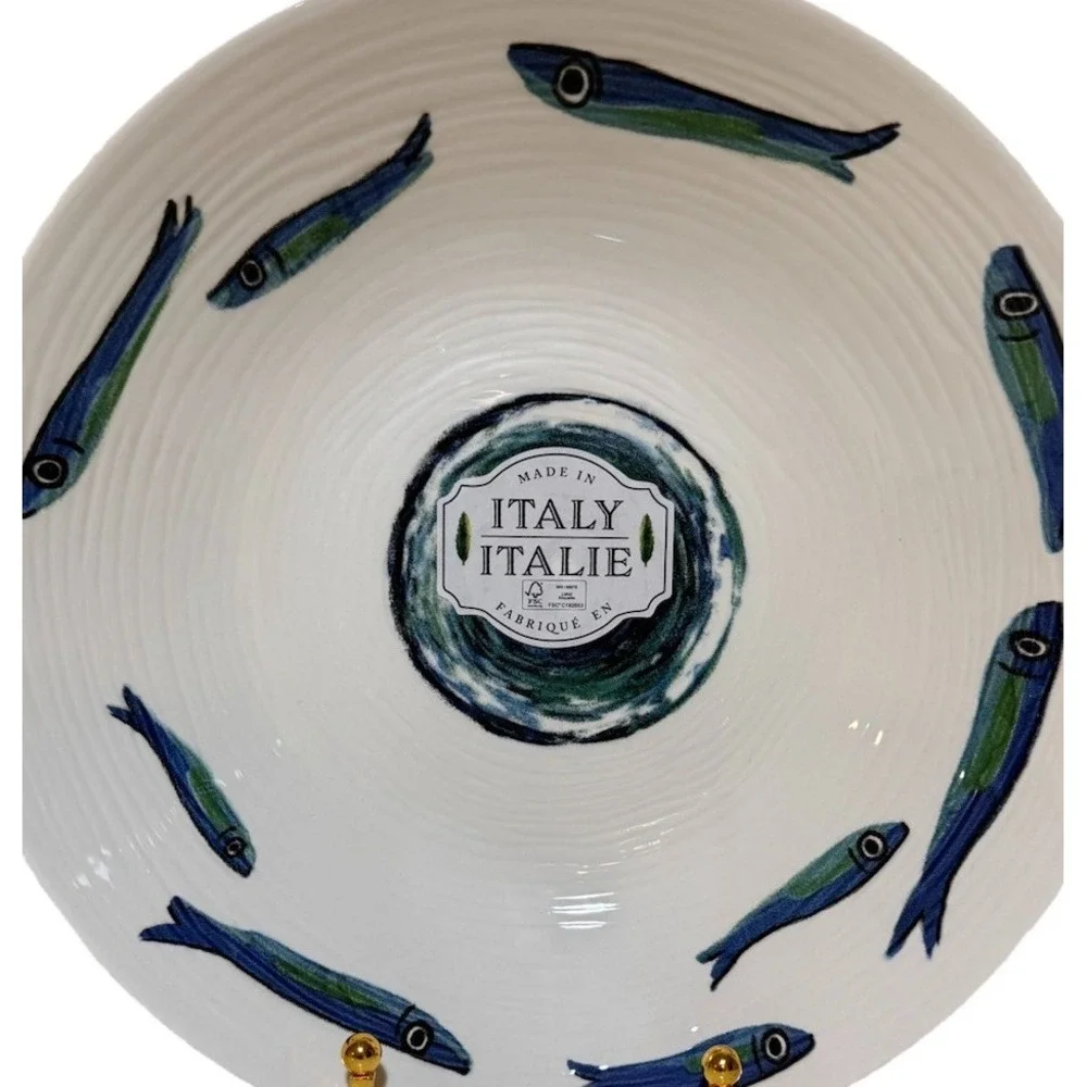4ct Ceramiche Italia Pasta Salad Bowl Italy Blue Fish Sardine Coastal Beach 9.25